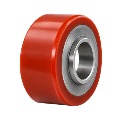 Illustration of a red polyurethane warehouse wheel bonded to a metal core